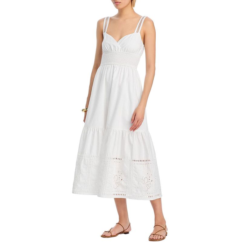 Moon River Womens Sleeveless Eyelet Detail Midi Dress Medium White - Nwt $146